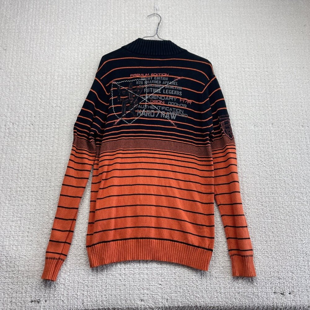 Y2K Hard N Raw Striped Knit 1/4 Zip Sweater Grunge Cyber Mens Sz M Orange / Gray